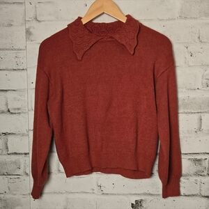 Molly Bracken Rust Knit Sweater with Textured Scalloped Collar Size L